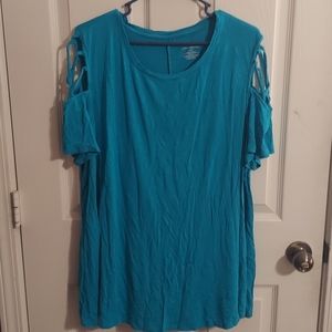 Caged Shoulder Turquoise Knit Top. Lane Bryant size 22-24